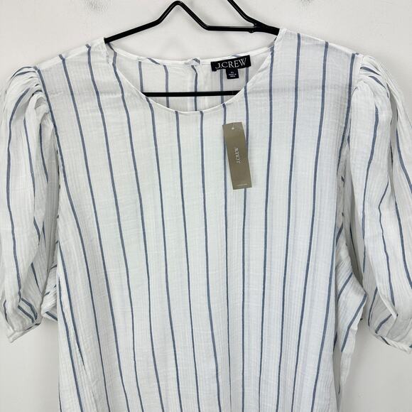 J.Crew Puff Sleeve Top Sheer Gauze Cotton Striped Lightweight Ivory XL NWT - Picture 6 of 13